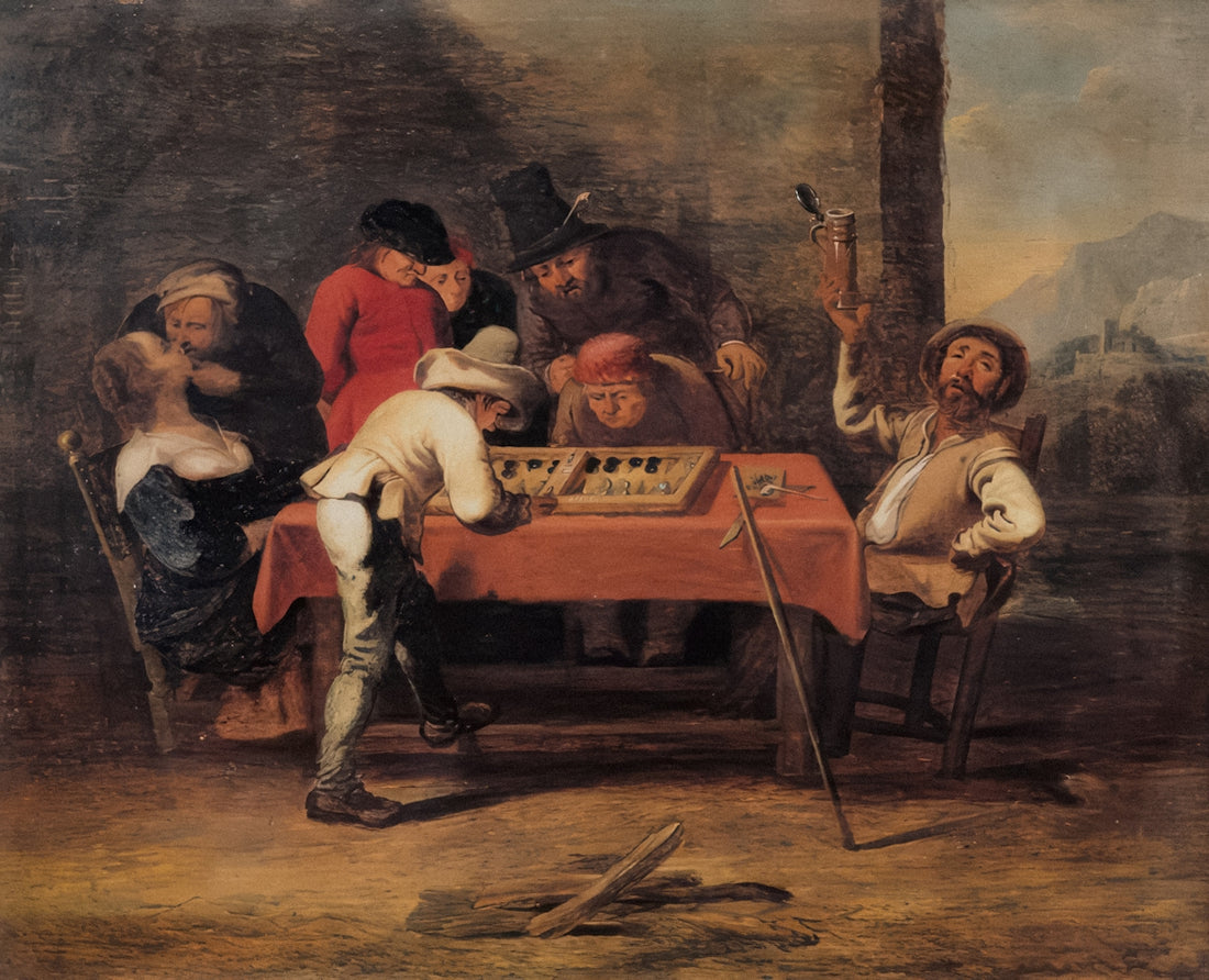 a painting of a group of people playing a game